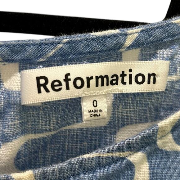 Reformation Blue White Abstract Print Jessi Linen Mini Dress Womens 0 - Picture 3 of 6